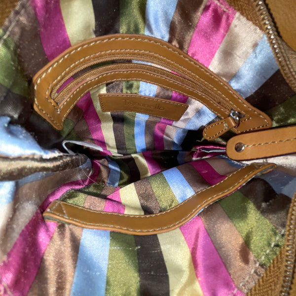 Tignanello Women's Tan Brown Leather Buckle Accent Front Pocket Crossbody Bag