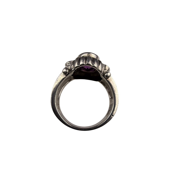 Sterling Silver Womens Amethyst Green Peridot Ring Intricate Design Size 7