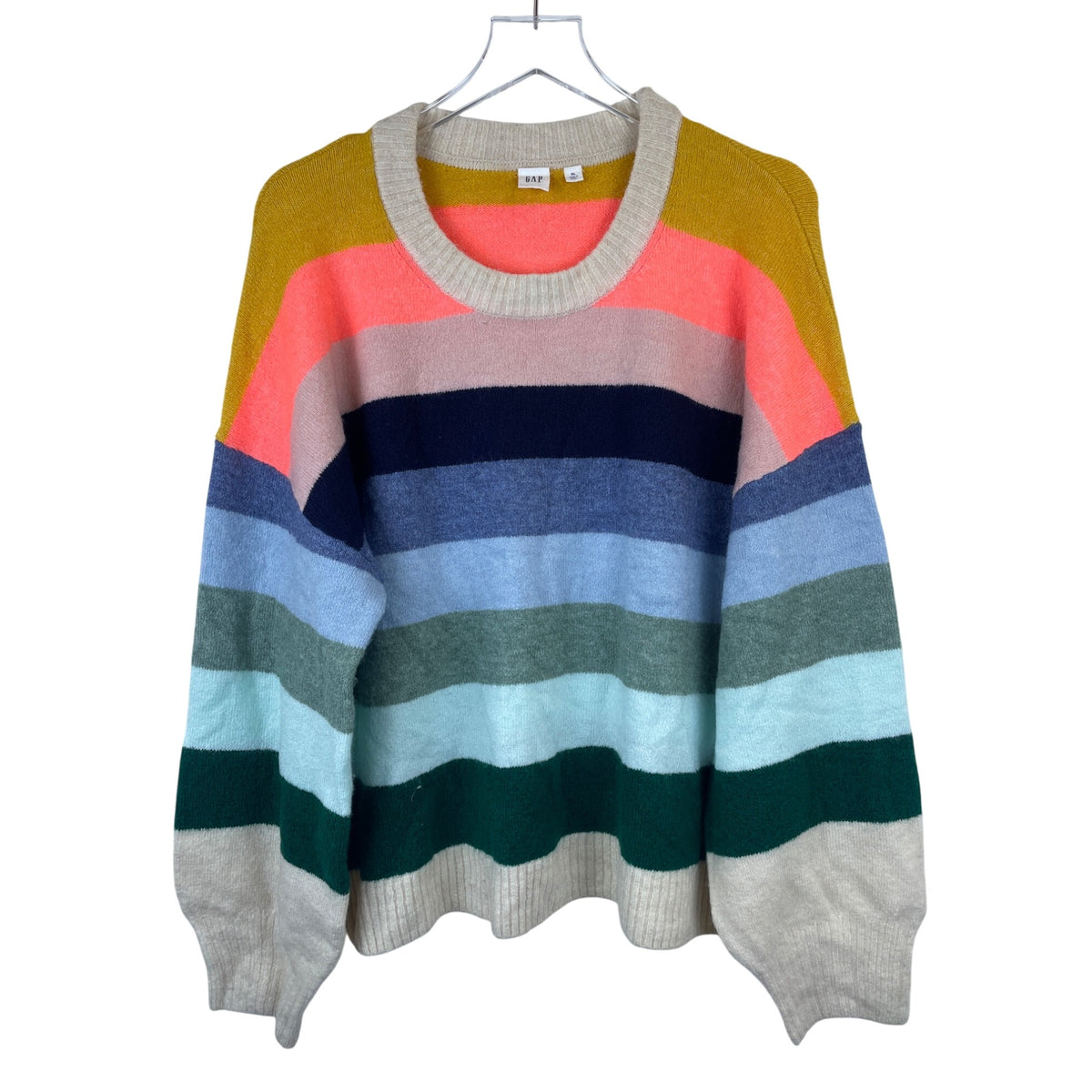 Gap Womens Multicolor Striped Knit Sweater XL Soft Ribbed Trim Crewneck Casual