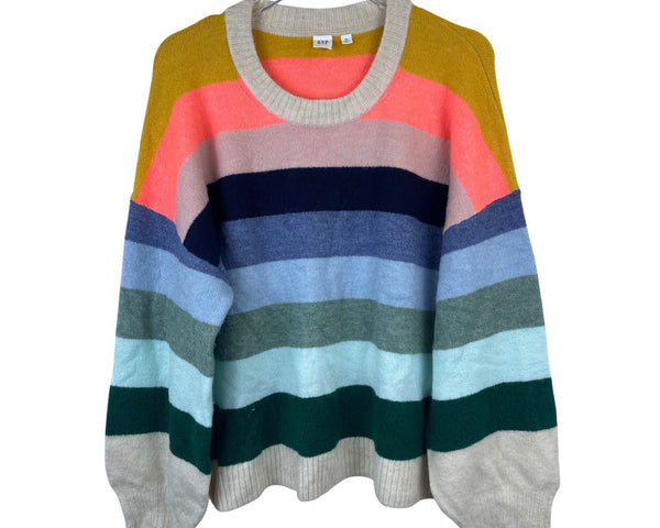 Gap Womens Multicolor Striped Knit Sweater XL Soft Ribbed Trim Crewneck Casual