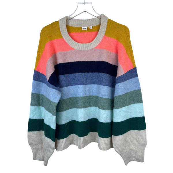 Gap Womens Multicolor Striped Knit Sweater XL Soft Ribbed Trim Crewneck Casual
