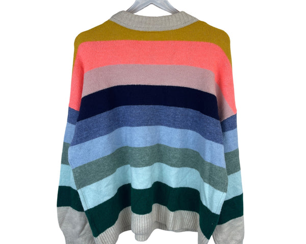 Gap Womens Multicolor Striped Knit Sweater XL Soft Ribbed Trim Crewneck Casual