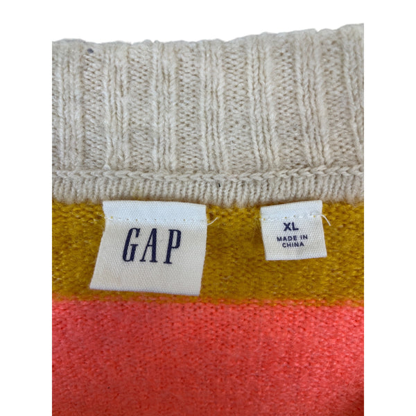 Gap Womens Multicolor Striped Knit Sweater XL Soft Ribbed Trim Crewneck Casual