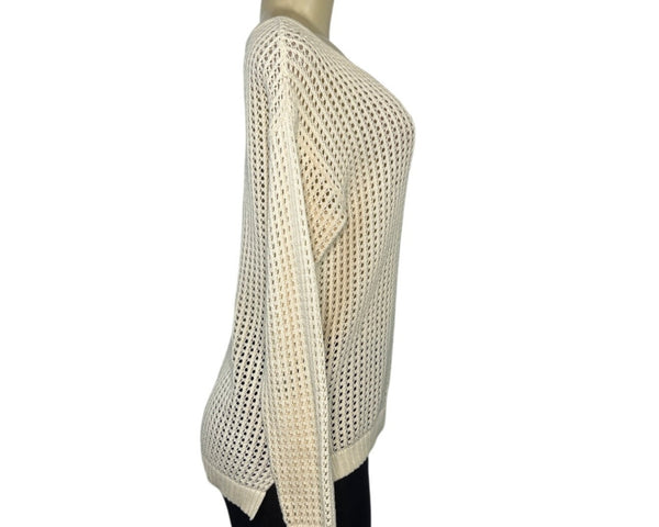 Jeanne Pierre Cream Open Knit Cotton Sweater With Back Zipper Detailing Sz S