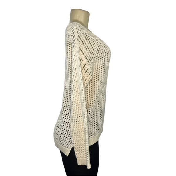 Jeanne Pierre Cream Open Knit Cotton Sweater With Back Zipper Detailing Sz S