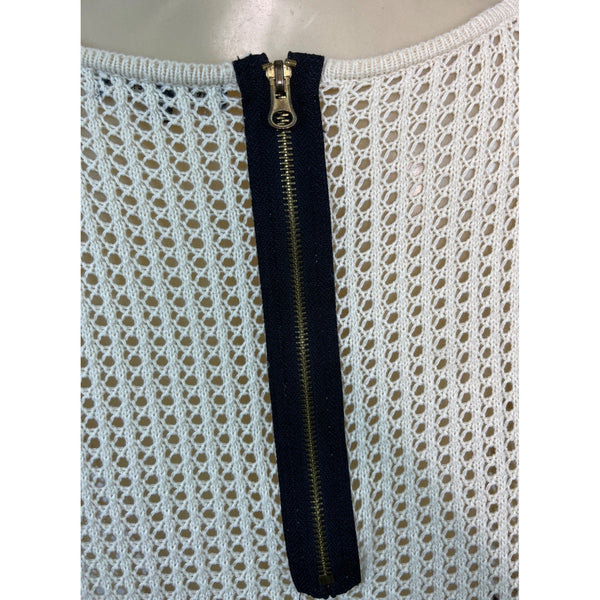 Jeanne Pierre Cream Open Knit Cotton Sweater With Back Zipper Detailing Sz S