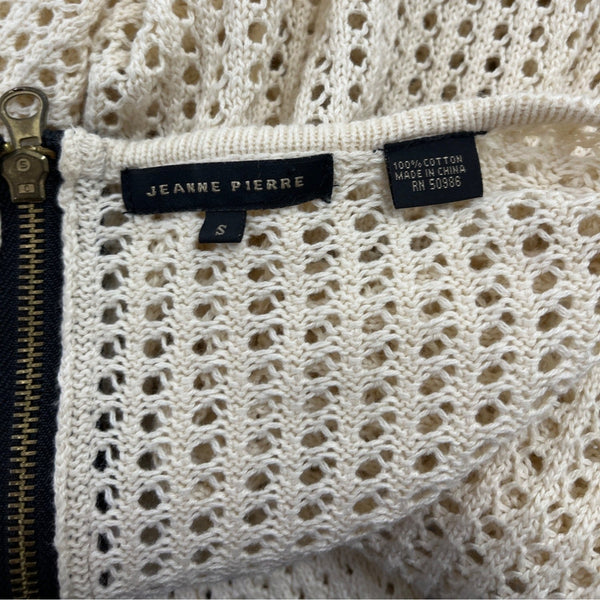 Jeanne Pierre Cream Open Knit Cotton Sweater With Back Zipper Detailing Sz S