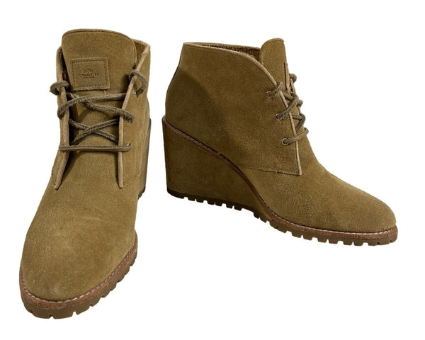 Coach Women’s Dark Beige Suede Karson Ankle Booties Sz 10