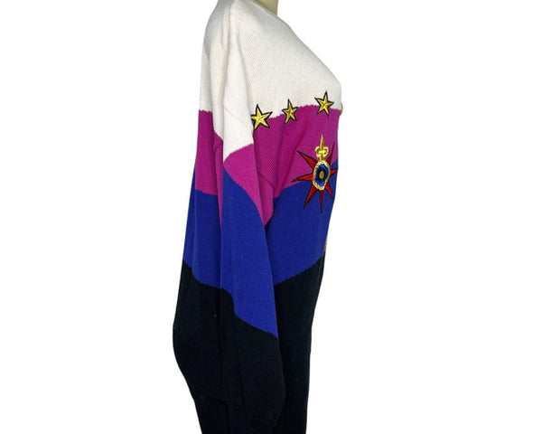 Vintage Carlisle Sport Sweater Colorful Nautical Intarsia Pattern Womens Size L