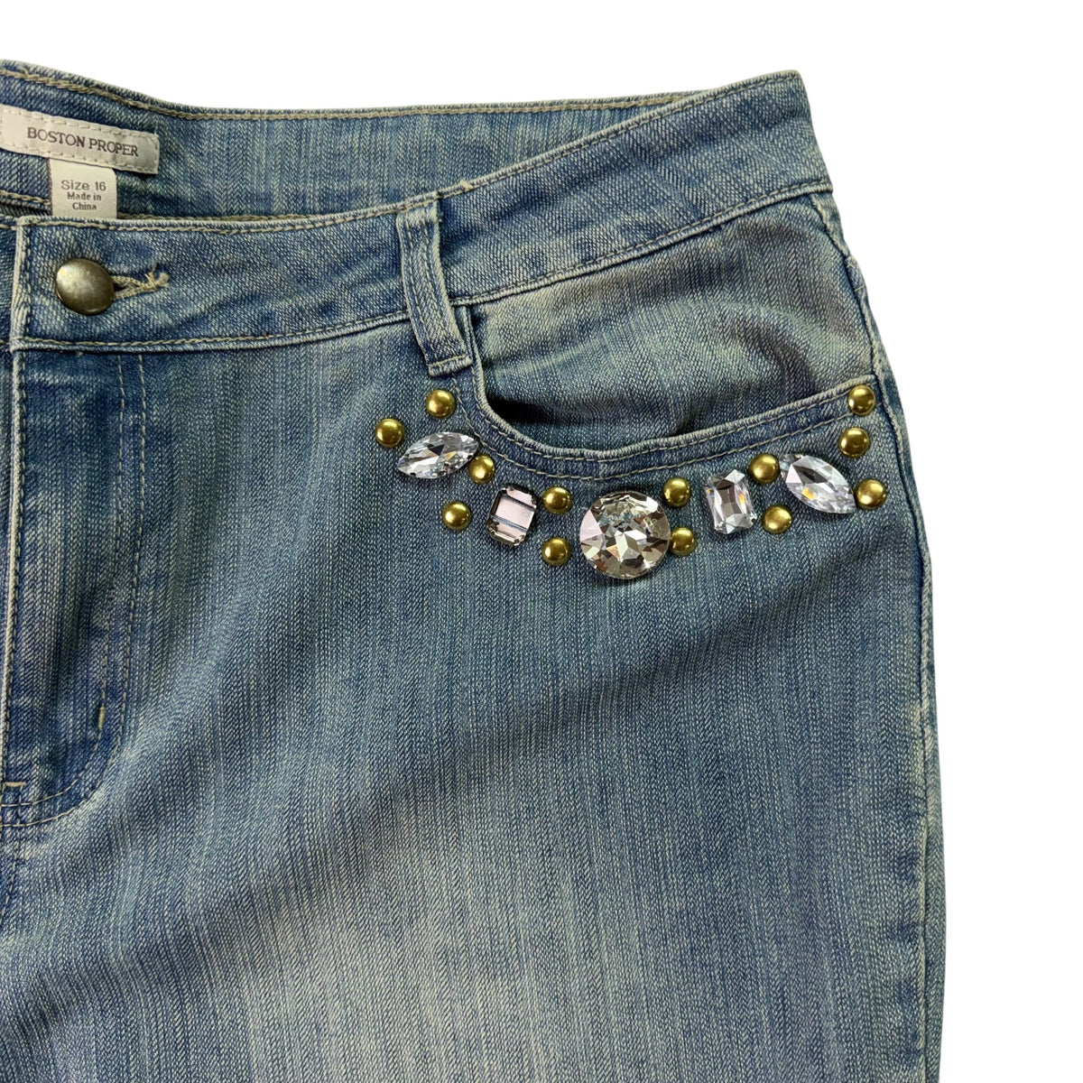 Boston Proper Women’s Blue Embellished Jeans Stylish & Comfortable Size 16