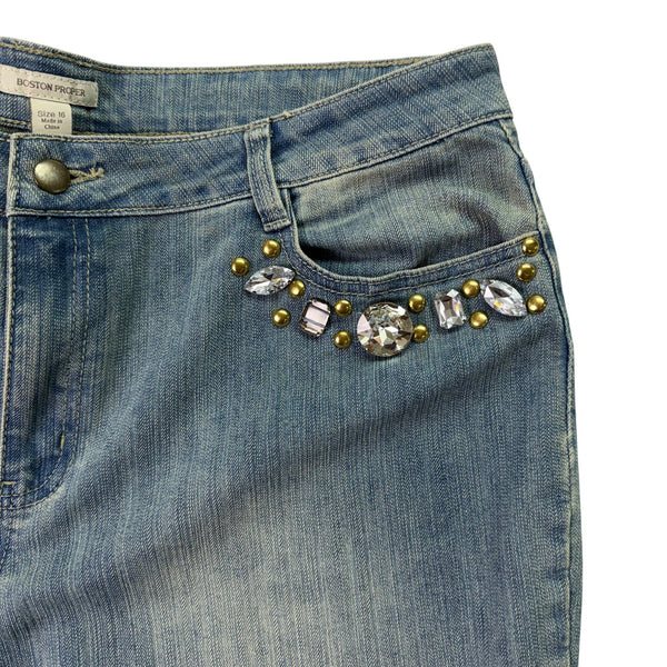 Boston Proper Women’s Blue Embellished Jeans Stylish & Comfortable Size 16