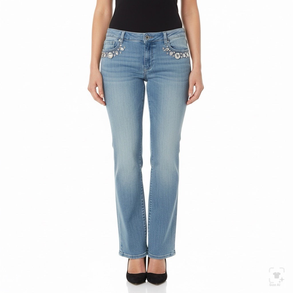 Boston Proper Women’s Blue Embellished Jeans Stylish & Comfortable Size 16