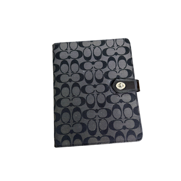 Coach Unisex Black Canvas Tablet Case With Signature Pattern & Magnetic Closure Coach Unisex Black Canvas Tablet Case With Signature Pattern & Magnetic Closure