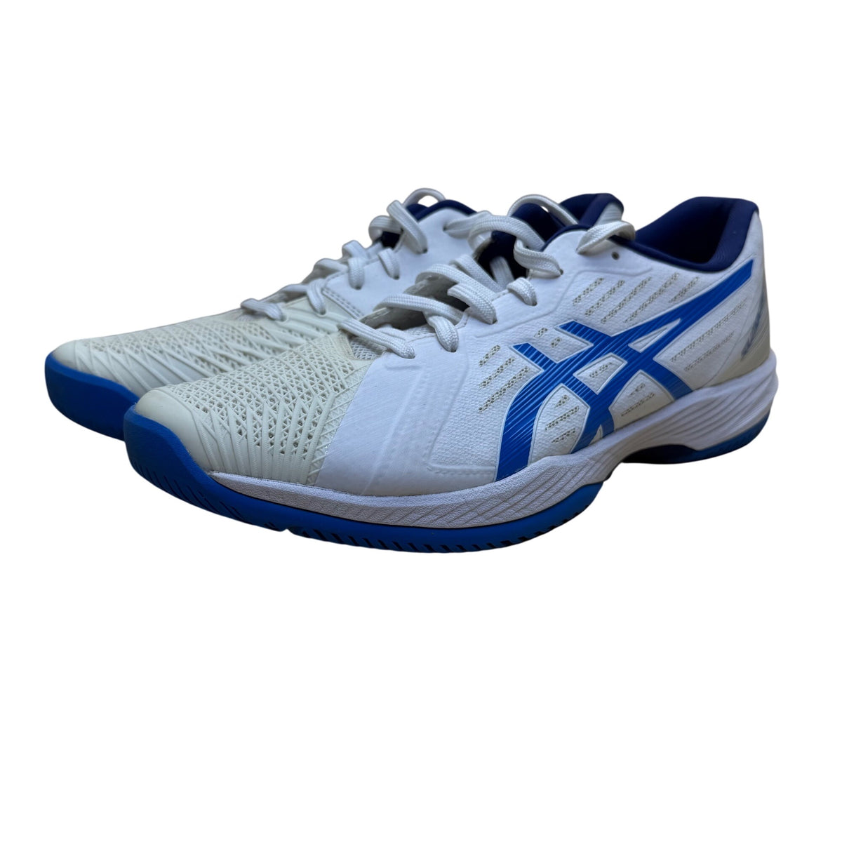 Asics Mens White & Blue Court Shoes Gel Cushion Sports Size 10.5