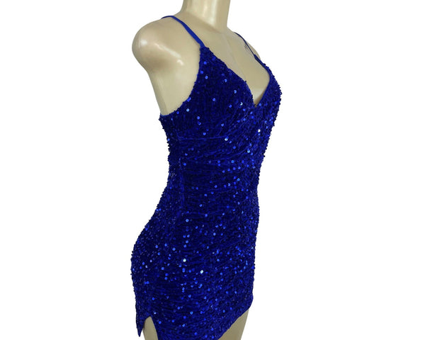 JJ’s House Women’s Royal Blue Sequin Mini Dress With Spaghetti Straps Sz S - New