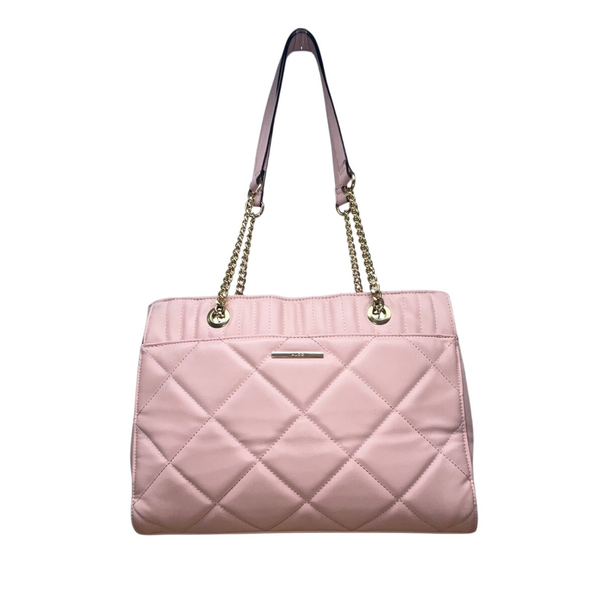 Aldo Pink Quilted  With Chain Straps & Zip Pocket Dilacan Open Shoulder Bag