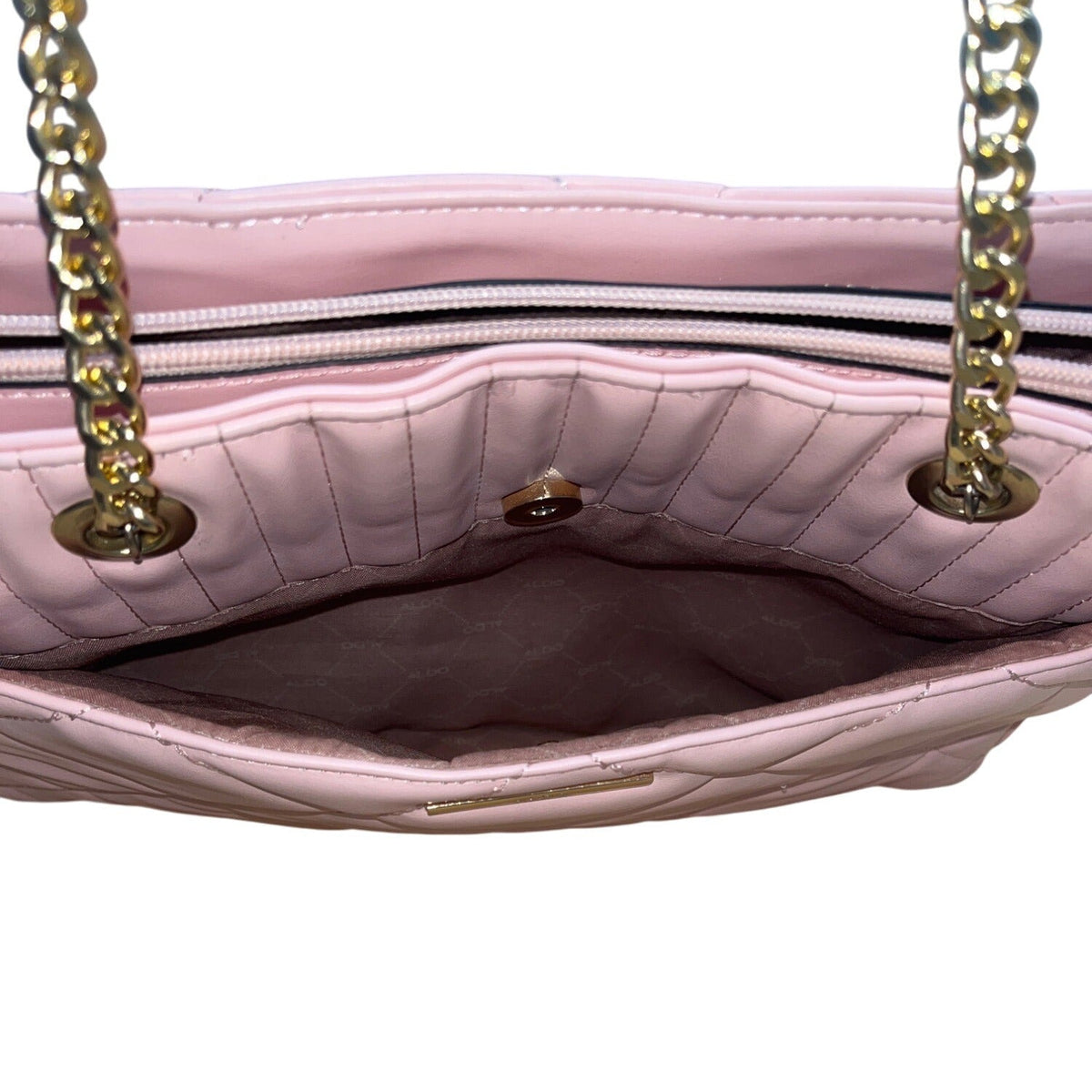 Aldo Pink Quilted  With Chain Straps & Zip Pocket Dilacan Open Shoulder Bag