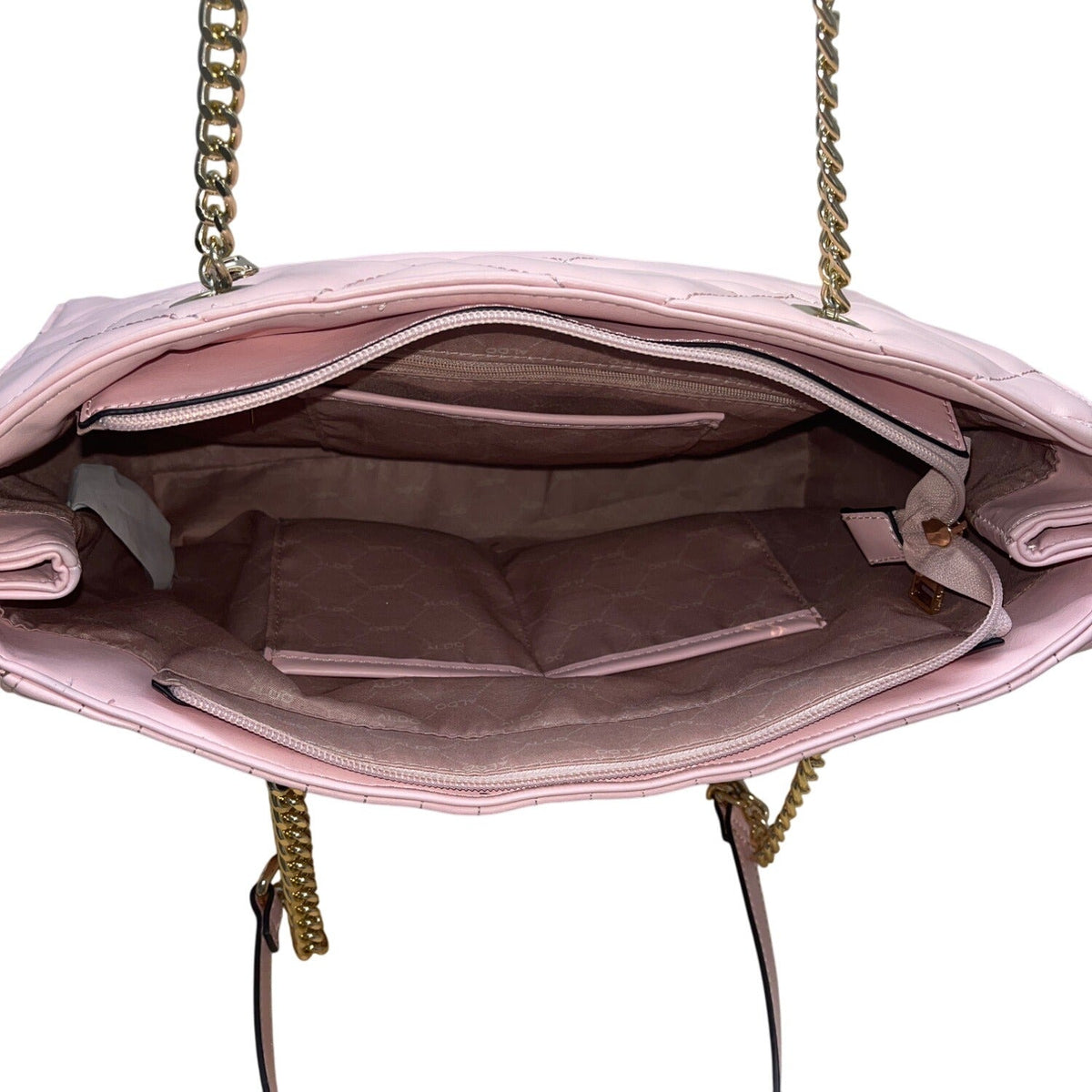 Aldo Pink Quilted  With Chain Straps & Zip Pocket Dilacan Open Shoulder Bag
