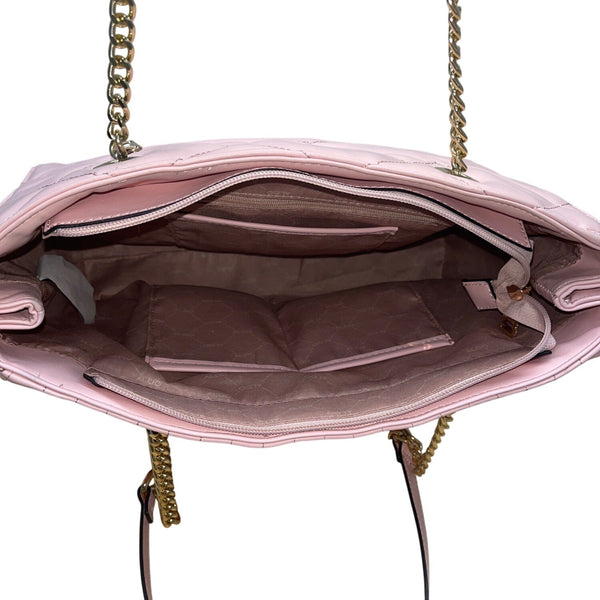 Aldo Pink Quilted  With Chain Straps & Zip Pocket Dilacan Open Shoulder Bag