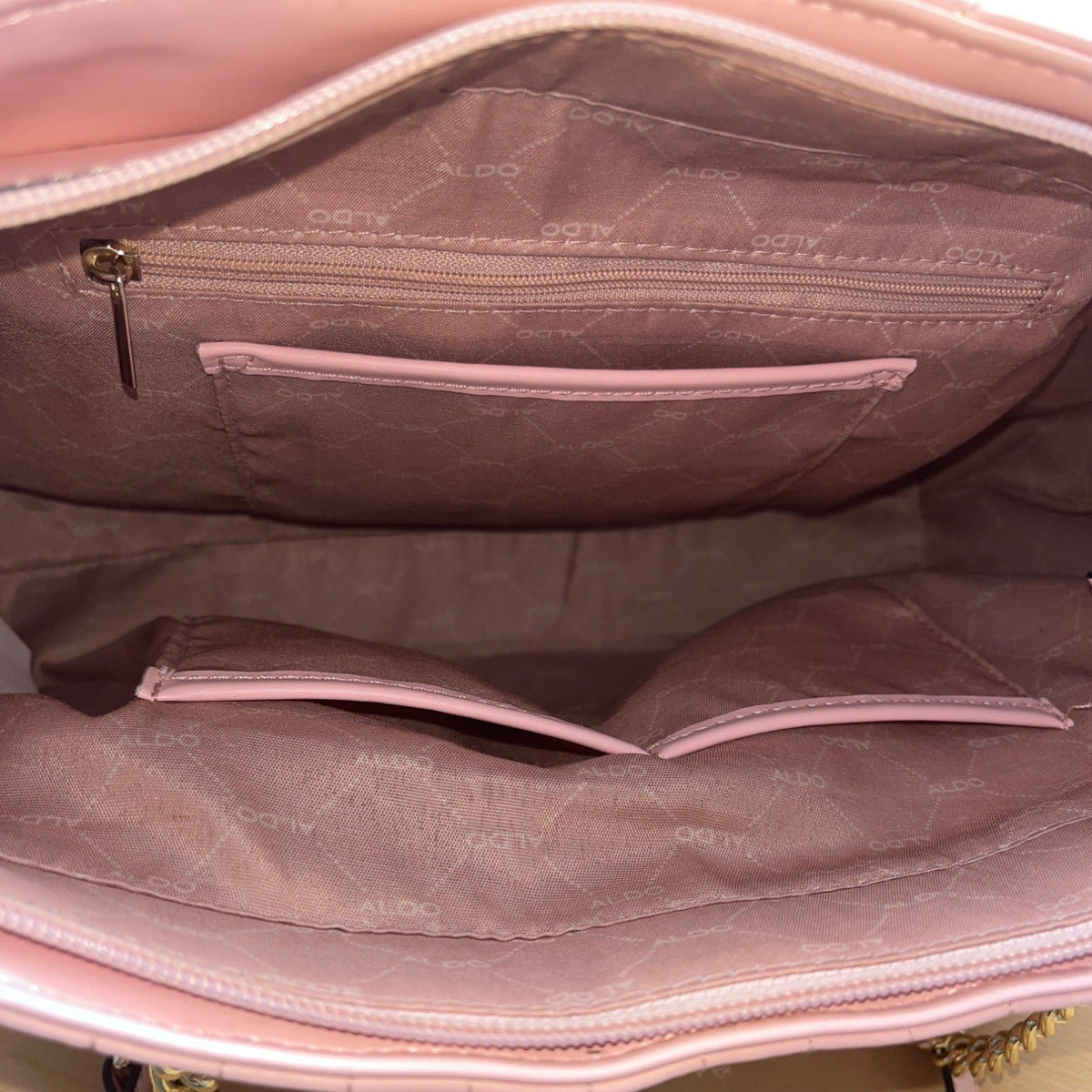 Aldo Pink Quilted  With Chain Straps & Zip Pocket Dilacan Open Shoulder Bag