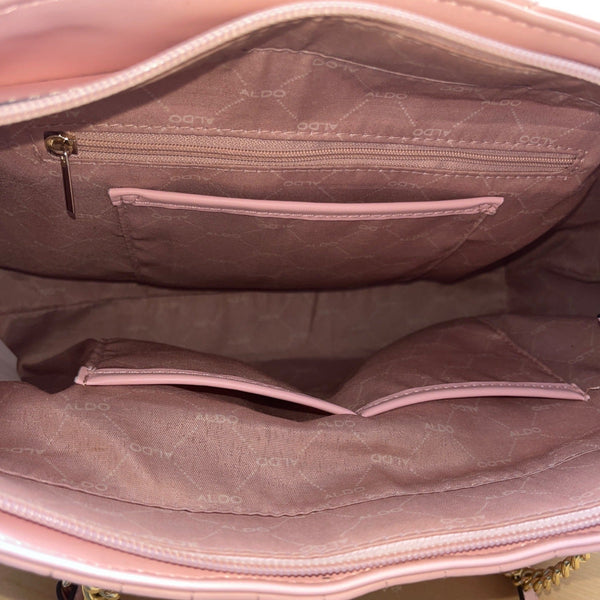 Aldo Pink Quilted  With Chain Straps & Zip Pocket Dilacan Open Shoulder Bag