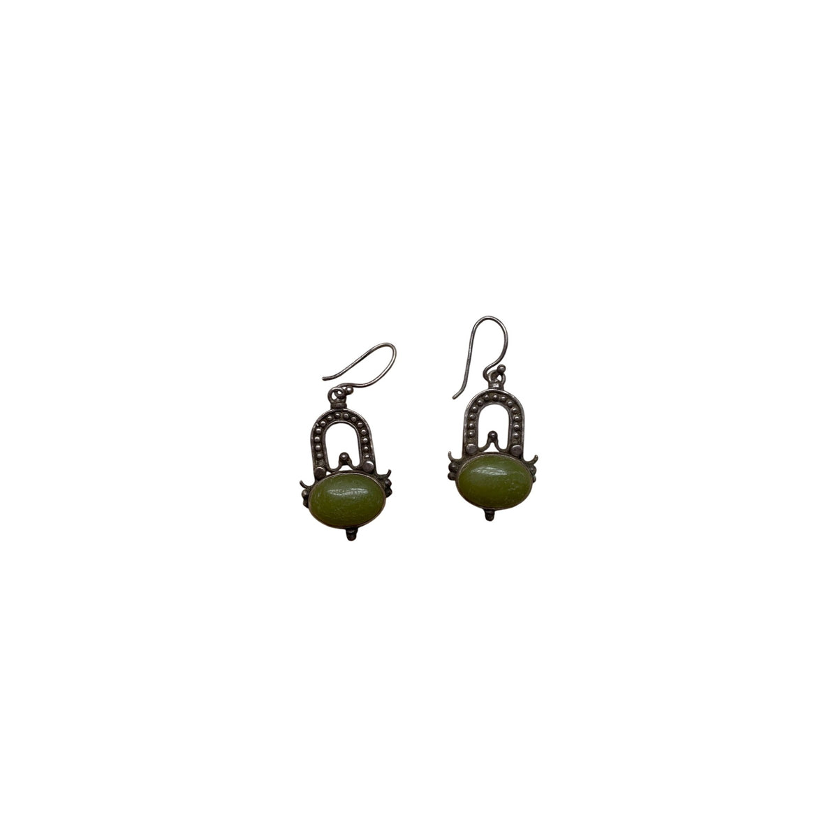 Antique Bronze & Green Dangle Earrings With Oval Stone Accent