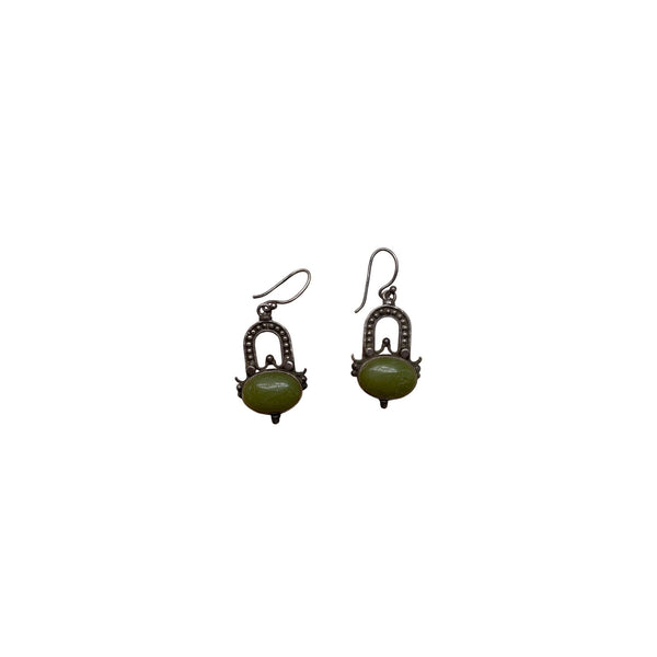 Antique Bronze & Green Dangle Earrings With Oval Stone Accent