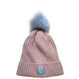Womens Ribbed Knit Peach GH Bass and Co Beanie Hat With Faux Fur Pom One Size