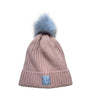 Womens Ribbed Knit Peach GH Bass and Co Beanie Hat With Faux Fur Pom One Size