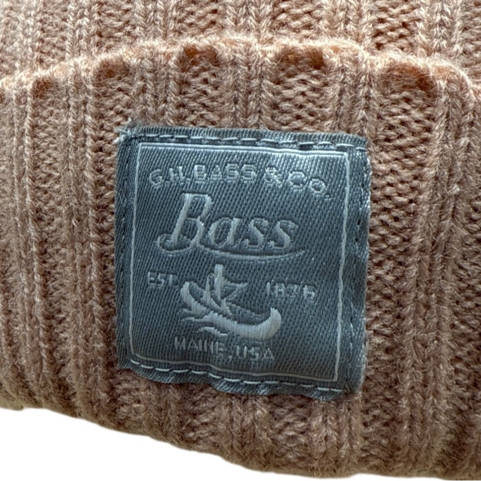 Womens Ribbed Knit Peach GH Bass and Co Beanie Hat With Faux Fur Pom One Size