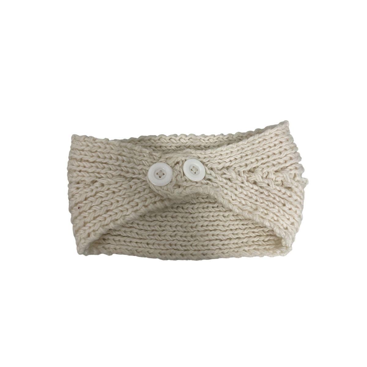 Knit Womens Cream Acrylic Headbands With Buttons & Beaded Leaf Accent One Size