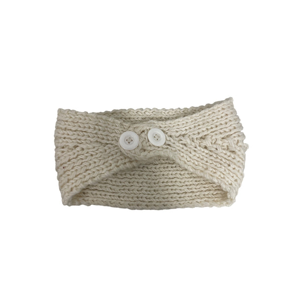 Knit Womens Cream Acrylic Headbands With Buttons & Beaded Leaf Accent One Size