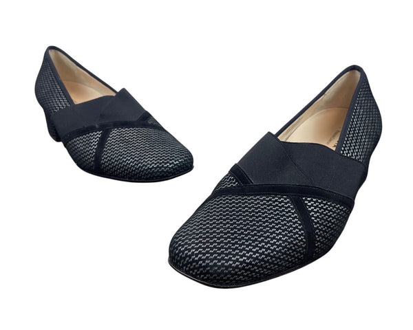 Hassia Womens Black & Silver Pattern Evelyn-J Block Heel Dress Shoes Size 7
