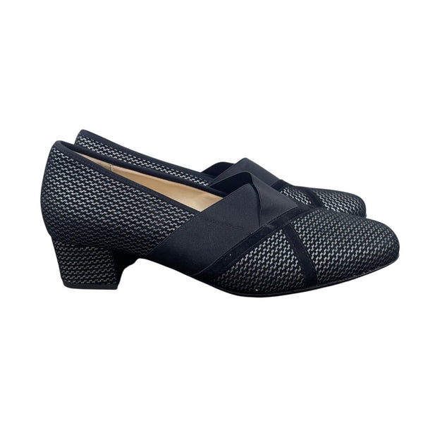 Hassia Womens Black & Silver Pattern Evelyn-J Block Heel Dress Shoes Size 7