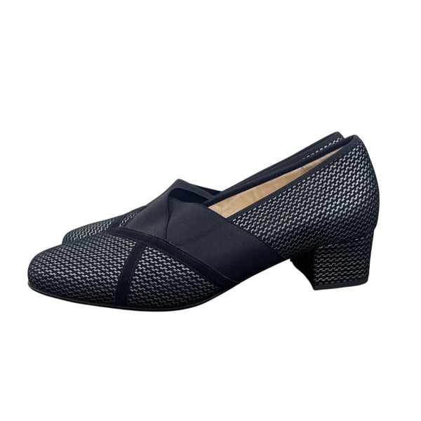 Hassia Womens Black & Silver Pattern Evelyn-J Block Heel Dress Shoes Size 7