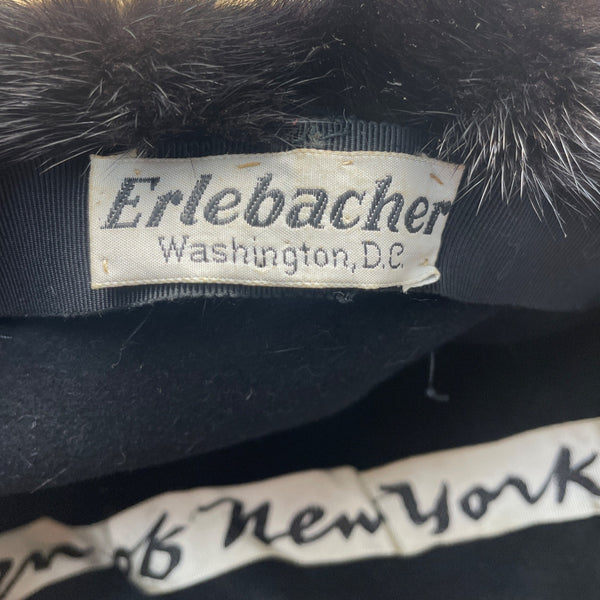 Vintage Erlebacher Black Mink Fur Hat