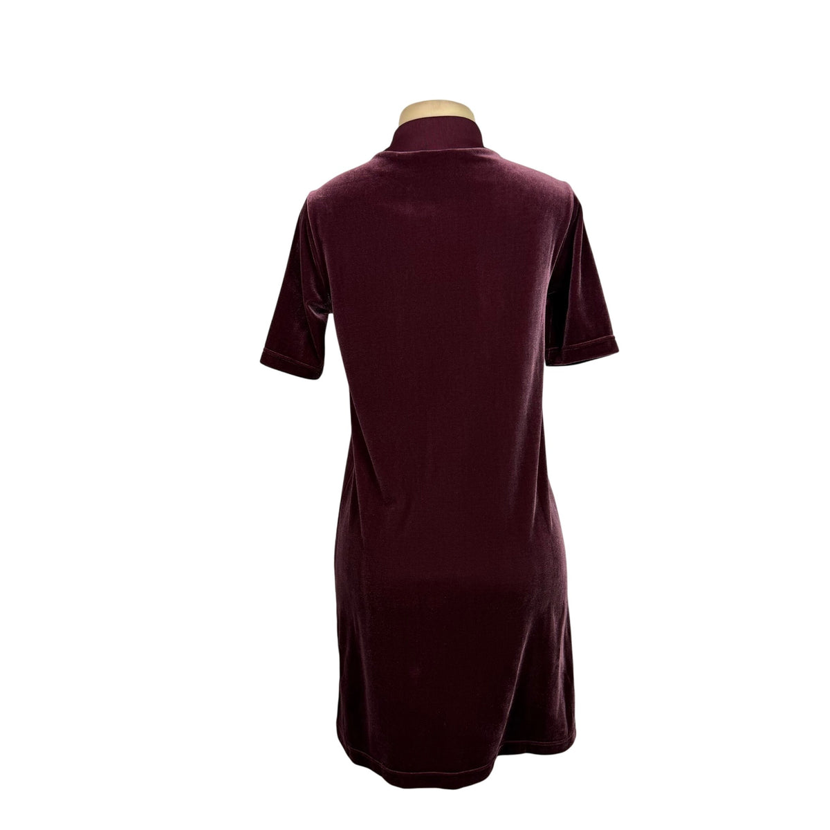 Adidas Womens Burgundy Velvet T-Shirt Dress High Neck Embossed Logo Casual Sz XS