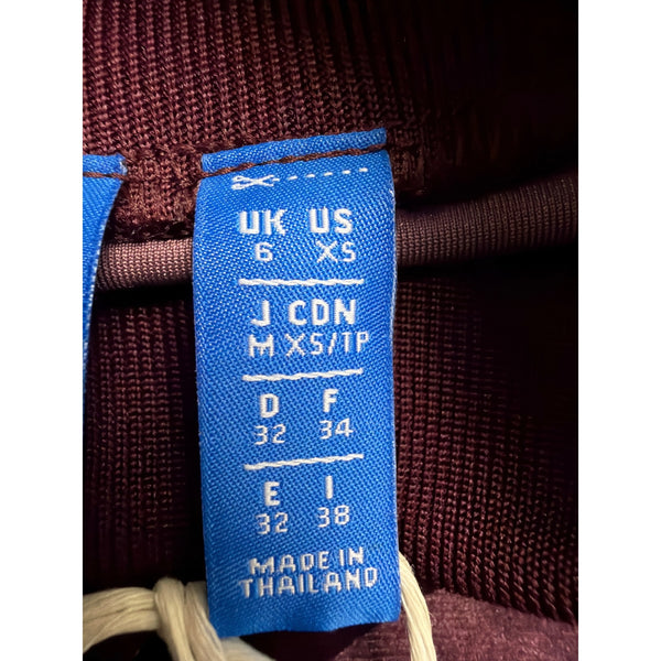 Adidas Womens Burgundy Velvet T-Shirt Dress High Neck Embossed Logo Casual Sz XS