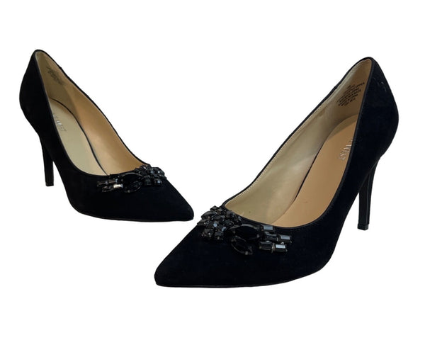 Nine West Women's Black Suede With Rhinestones Velvet Pumps Sz 10M
