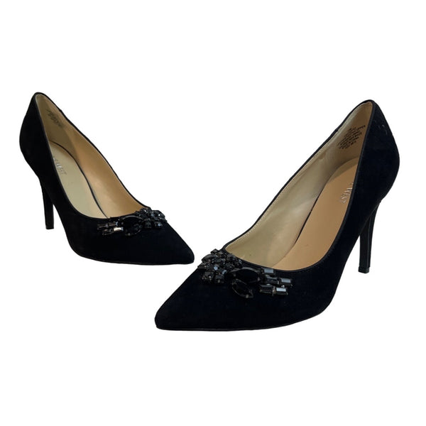 Nine West Women's Black Suede With Rhinestones Velvet Pumps Sz 10M