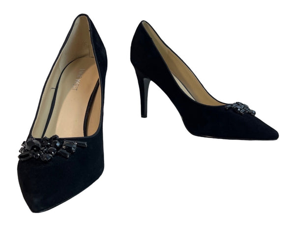 Nine West Women's Black Suede With Rhinestones Velvet Pumps Sz 10M