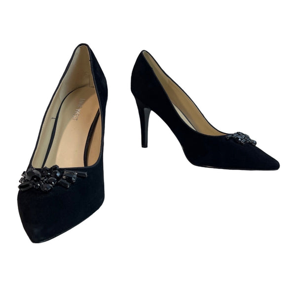 Nine West Women's Black Suede With Rhinestones Velvet Pumps Sz 10M