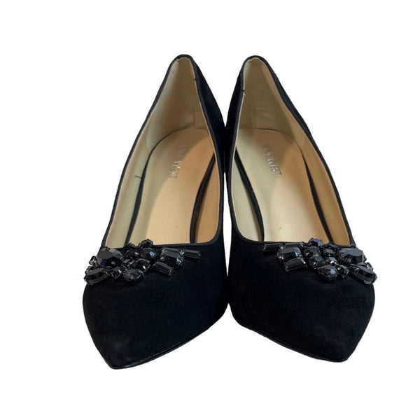 Nine West Women's Black Suede With Rhinestones Velvet Pumps Sz 10M