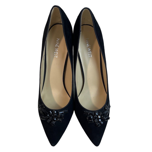 Nine West Women's Black Suede With Rhinestones Velvet Pumps Sz 10M