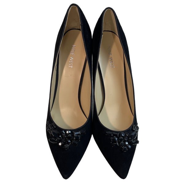 Nine West Women's Black Suede With Rhinestones Velvet Pumps Sz 10M