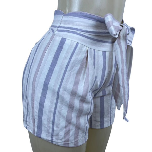 Express Women's Light Purple Striped High-Waisted Paper Bag Shorts Size 6