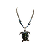 Silver & Blue Turtle Pendant Necklace With Chain & Beaded Details