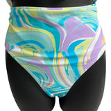 Ninety-Nine Blue Multicolor pattern Ruched Front Cutout One-Piece Swimsuit Sz L