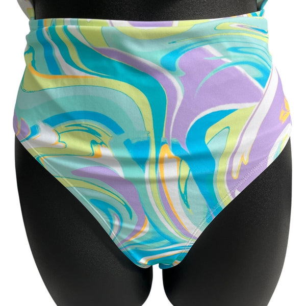 Ninety-Nine Blue Multicolor pattern Ruched Front Cutout One-Piece Swimsuit Sz L