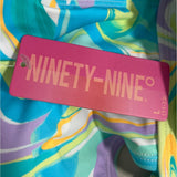 Ninety-Nine Blue Multicolor pattern Ruched Front Cutout One-Piece Swimsuit Sz L